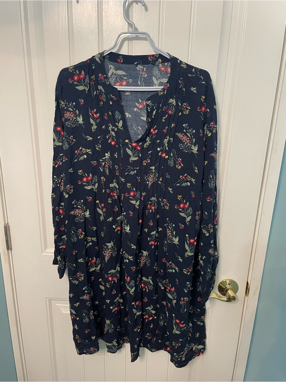 Navy Floral Long Sleeve Tunic Dress